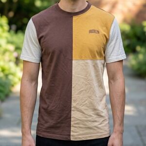 Public Supply Mens Brooklyn Colorblock‎ T-Shirt Brown Yellow Cream RN143629